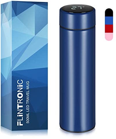 Flintronic Thermosflasche, 500 ML Wasserflasche Vakuum Isolierbecher 304 Edelstahl, LCD-Touchscreen-Temperaturanzeige, Smart Becher Dichtflasche Ideal für Hitze und Kälte