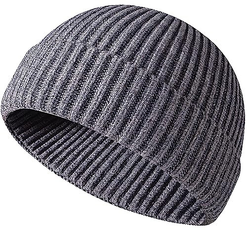 MAIAGO Fisherman Beanie für Herren und Damen, Wollstrick-Bündchen, Beanie-Mütze, warme Hüte - Grau - MEDIUM