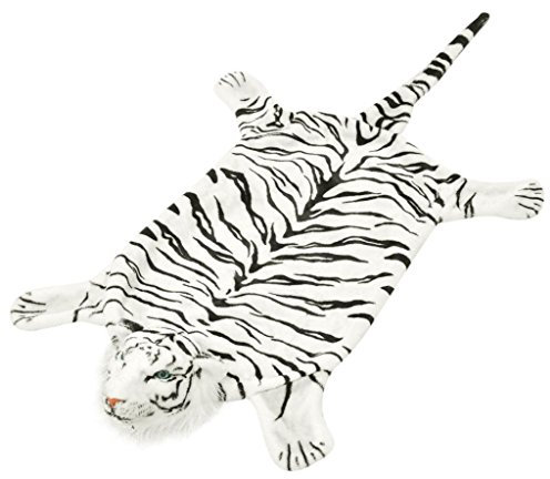 Festnight Tigerfell Tigerfell Teppich Weiß Plüsch Bettvorleger Tiger Kopf Dekoration 144 cm Weiß