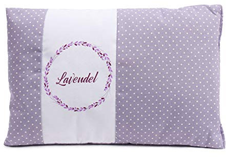 Gözze - Lavendel Duftkissen, 180g Lavendelblüten-Füllung, Bezug aus 100% Baumwolle, 30 x 20 cm - Lila mit Punkten