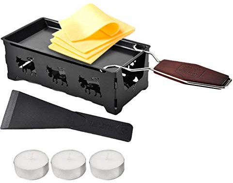 N / A Mini Appareil à Raclette à Bougie Chauffe-Plat Pliable à Raclette avec Manche en Bois pour 2 Personnes
