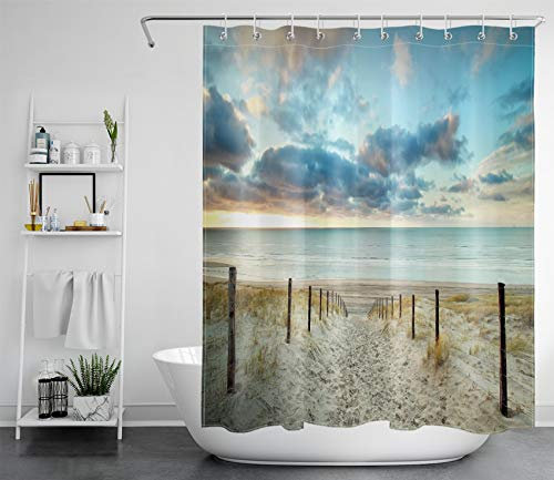 LB Rideaux de Douche Plage 150x200cm Paysage océanique et Coucher de Soleil Rideaux de Bain avec Crochets,Imperméable Polyester Anti Moule Salle de Bain Décor