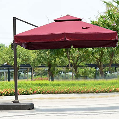 Sombrilla Patio para Exteriores, Parasol Excéntrico de Jardín, Mástil de Aluminio con Manivela, Parasol Resistente al Viento con Base de Inyección de Agua para de Terraza de Jardín,Piscina,Rojo,2.5M