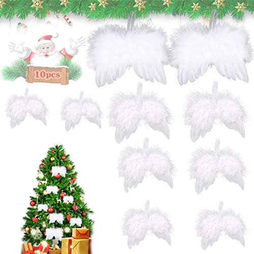 10 Stück Christbaumschmuck Weiß, Engelsflügel Weihnachten, Engelsflügel Christbaumschmuck,Weiß Weihnachten Engel Federn Ornament Feder Flügel zum Aufhängen für Weihnachtsfeier Dekoration DIY Handwerk