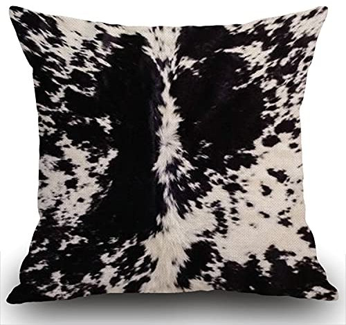 Swono Kuhfell-Druck, Überwurf-Kissenbezug mit schwarz-weißen Kuh-Punkten, bedrucktes Bauernhaus-Kissenbezug für Sofa, Couch, 45,7 x 45,7 cm, Baumwollleinen