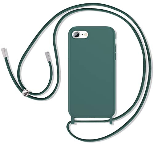 DOMAVER Hülle für iPhone SE 2020/2022 mit Band, Handyhülle iPhone 8 iPhone 7 Case Ultra Dünne Matt Weichem Silikon Stoßfeste Kratzfest Schutzhülle, Kieferngrün