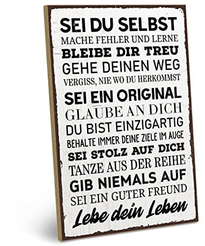 ARTFAVES® Wandbild Holzschild mit Spruch - Sei du selbst - Mache Fehler und lerne - Türschild Retro Vintage Deko Bild Geschenk - Glücklichsein, Achtsamkeit