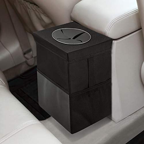 Papelera de coche con tapa – Bolsa de basura de coche para colgar con bolsillos de almacenamiento plegable y portátil, organizador de coche a prueba de fugas, multiusos de gran capacidad de 7 L