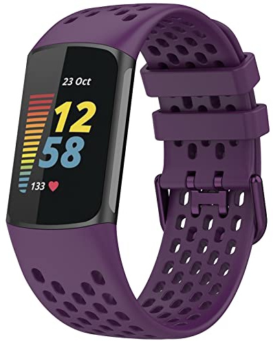 TopPerfekt Bracelet de Rechange pour Montre Fitbit Charge 6, Bracelet Réglable Sport en Silicone Souple pour Traqueur D'activité Charge 5 pour Homme et Femme (Violet Profond)