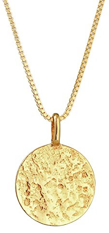 Kuzzoi Collar de plata para hombre con colgante redondo (15 mm), collar para hombre en plata de ley 925 chapada en oro, cadena de oro para hombre con placa redonda, colgante hecho a mano, Plata