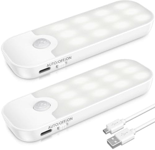 ANOPU Motion Sensor Lights Indoor, 2 Pack USB Rechargeable Stick on Lights with 3 Modes, Wireless Motion Sensor Light with Magnetic Strips for Wardrobes, Stairs, Hallway, Bedroom, Cupboard