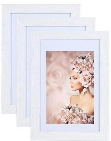 IDEAL TREND 3er Pack Holz Bilderrahmen Foto Plexi Rahmen Acryl Collage Wanddeko Poster S215: Farbe: Weiß | Format: 13x18