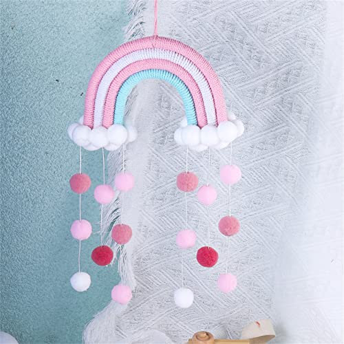 EXQUILEG Regenbogen Makramee Wandbehang Handgewebte Regenbogen Makramee Wandteppich mit Pompon Anhänger Deko Wanddeko für Babyzimmer (#5)