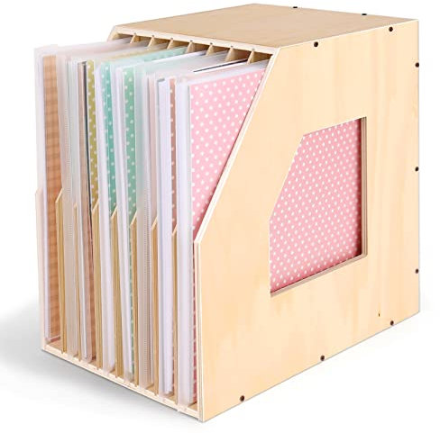 Caydo Holz-Aufbewahrungs-Organizer, Schräges Design, Papier-Aufbewahrungsregal für 30,5 x 30,5 cm Scrapbook-Papier, 8 Schlitze, Stabiles Regal für Portfolio