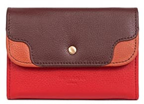 Hexagona - Porte-Monnaie Stop RFID - Compatible Cartes de crédit, CNI et permis de Conduire - pour Femme - Collection Bahia - Rouge/Multicolore - en Cuir de Vachette grainé
