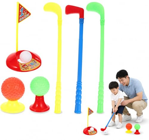 Homoyoyo Toddler Golf Toy Set Mini Plastic Clubs with Rolling Cart Early Educational Sports Game for Kids 3 to 5 Years Old Boys Girls Indoor Garden Beach Play