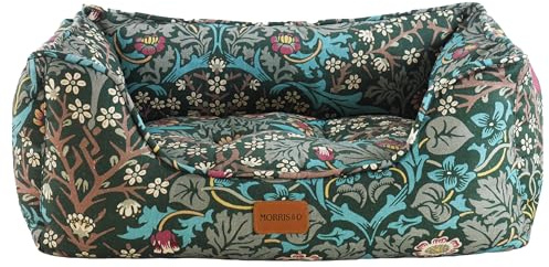 Rosewood x Morris & Co. Blackthorn Box Bed for Dogs, Small Dog Bed, Green, Padded Sides, Non-Slip Base, Washable, Luxury William Morris Print