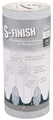 Axus Decor S-Finish Abrasive Paper for Finishing & Between Coats, Grit Sanding Paper Roll Non-Stick, Suitable for Light Metal Polishing, Professional Painters & DIY Projects, 5m x 115mm, 400 Grit