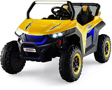 DREAMADE Coche eléctrico para niños, 12 V, 2 plazas, vehículos eléctricos con mando a distancia de 2,4 GHz, música, faros y USB, coche eléctrico para niños a partir de 3 años, soporta hasta 59 kg