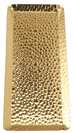 Stainless Steel Multipurpose Serving Dishes and Platters - Dishwasher Safe Tray for Dessert, Family Restaurant Use, 25x11cm Towel Hammering Design in Gold