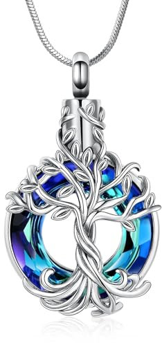 Minicremation Joyería de cremación para cenizas, collar de urna de árbol de la vida, joyería conmemorativa, collar con colgante con relleno de embudo, regalos para mujeres y hombres, Acero inoxidable