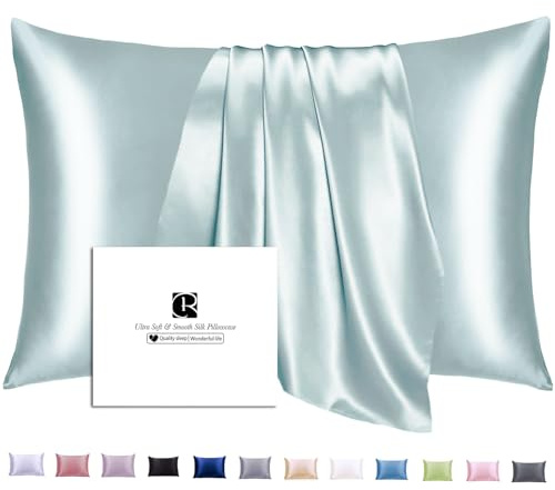 Ravmix Silk Pillowcase for Hair and Skin 21Momme Both Sides Mulberry Silk Pillow Case with Hidden Zipper, 1PCS, Standard 50×75cm, Aqua