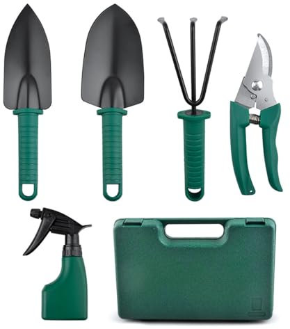 5Pcs Professional Garden Pruning Tool Set Fruit Tree Pruning Shear Planting Tool Rake Knife Spray Bottle Shovel for Garden Plant (Color : Purple)