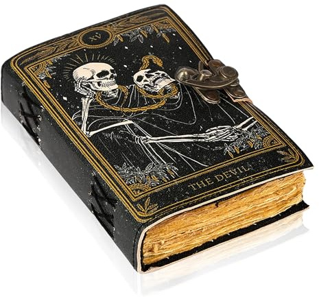 TUZECH Book of Spells Tagebuch mit Lederbindung, Büttenrand, bedrucktes Tagebuch, drittes Auge, Hexereibedarf und Hexenzauber, Notizbuch, antikes Vintage-Buch für Männer und Frauen (Der Teufel)