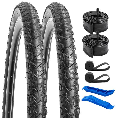 YunSCM 2Pcs Faltbar 28 Zoll Reifen 28x1.75 700x45C Mantel 47-622 und 2Pcs 700C Schlauch AV32mm Valve kompatibel City Bikes, Rennräder 45-622 700x45C Fahrradreifen schlauche