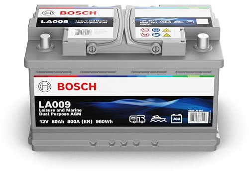 Bosch LA009 - Batterie à décharge lente et de démarrage - 80 Ah 800 A 12 V - Technologie AGM - adaptée aux usages nautiques et de loisirs (camping-car, caravaning, marine…)