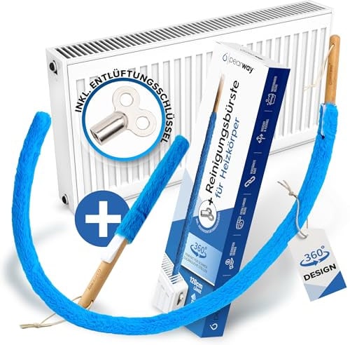 PEARWAY 2er Set Heizungsbürste inkl. Entlüftungsschlüssel I ideale Vorbereitung für die Heizperiode I Heizkörperbürste lang I Heizkörper Reinigungsbürste Heizungsreinigungsbürste I Heizkörper reinigen