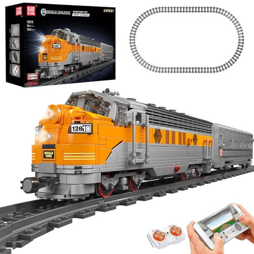 Mould King 12018 Technik Dampflok Zug Modell Bausteine, 1541 Teile Lokomotive Set mit mit Scheinwerfern, Geschenk für Kinder, Jungen und Mädchen Orange