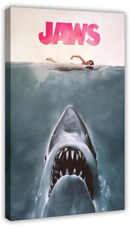 TINGTOEO JAWS Poster mit Logo, Leinwandposter, Wandkunst, Dekordruck, Bild Gemälde für Wohnzimmer, Schlafzimmer, Dekoration, Rahmen-Stil, 50 x 75 cm