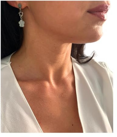 NataschaWoge® 3er Kleeblatt Perlmutt Edelstahl GOLD Huggie Creolen Ohrringe weiß schwarz Schmuck für sie Geschenk weiß Opal (Silber)