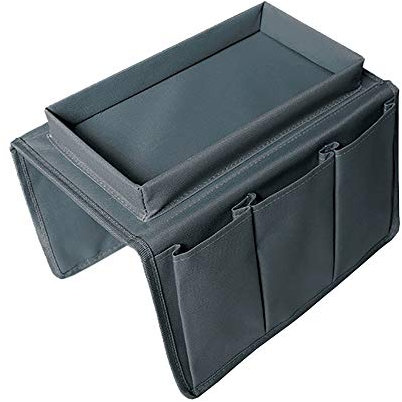 Vllcsla Sofa Armlehne Organizer mit Getränkehalter Tablett - Schlafsaal Schlafzimmer Bett Sofa Organizer Aufbewahrung Hängetasche für Telefon Magazin Bücher TV-Fernbedienung (Grau)