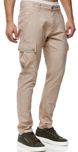 Indicode Herren INSafi Cargohose aus Baumwoll-Leinen Mischung | Freizeithose für Männer Cornstalk, XL