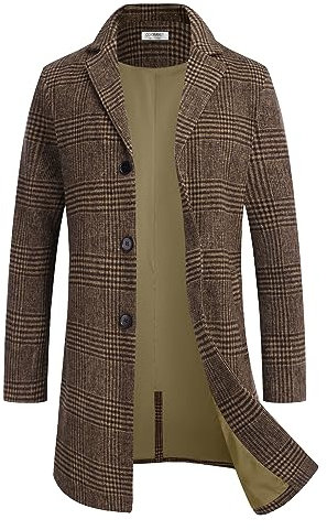 COOFANDY Mantel Herren Wintermantel Lang Warm Herrenmantel Reverskragen Trenchcoat Business Winterjacke mit Taschen Braun XL
