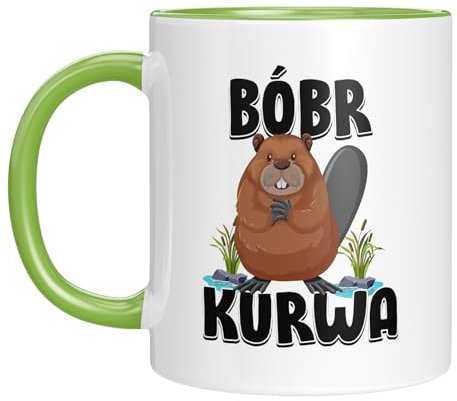 Kaffeetasse mit Motiv - Bobr Kurwa - berühmtes Meme - lustige Geschenkidee - viral - Tasse mit Tiermotiv - Geburtstagsgeschenk - Beaver - Biber - Bober - Grün