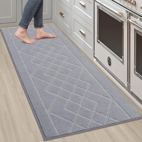 BEQHAUSE Küchenläufer rutschfest Teppich Läufer waschbar und saugfähig Teppich küche mit TPR Anti-Rutsch Backing für Esszimmer, Küche, läufer Flur, 50x150zm, Grau