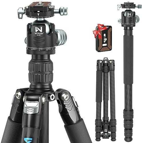 WEYLLAN FX7 Carbon Fiber Tripod Camera Monopod Heavy Duty Tripod, 32.5mm Tube, Professional Camera Tripod with 44mm Arca Low Profile Ball Head, Dslr Tripod Stand for Telescope, Camcorder