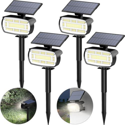Solarlampen für Außen, 4 Stück 136 LED Solarstrahler für Außen mit Einstellbare Panel, 6500K Kaltweiß Solar Gartenleuchten, IP65 Wasserdicht, 3 Helligkeitsmodi Solarleuchten für Garten Weg Hof Garage