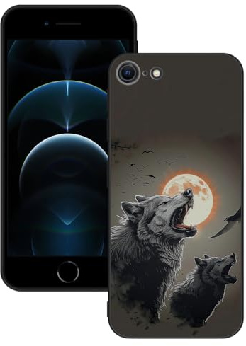 DiaryTown Hülle Kompatibel mit iPhone SE 2022 / SE 2020 Hülle Silikon mit Tier Motiv Handyhülle Schwarz Case Cover Kratzfest Stoßfeste Kameraschutz Schutzhülle für iPhone 8 / iPhone 7 - Grauer Wolf