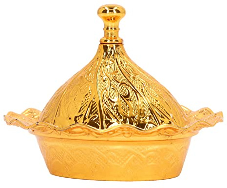 Sunicon Türkische Zuckerdose mit Deckel, handgefertigte Messing-Zucker-, Schokoladen- und Süßigkeitenschale, Servierschale, Retro, exquisite goldene Servierschale aus Zinklegierung