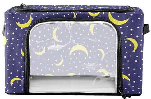 FRODOTGV Crescent Pattern Blue Under Bed Storage Blanket Storage con coperchi impilabile Scatola di immagazzinaggio per armadio 2 aperture telaio in metallo finestra trasparente sotto scrivania
