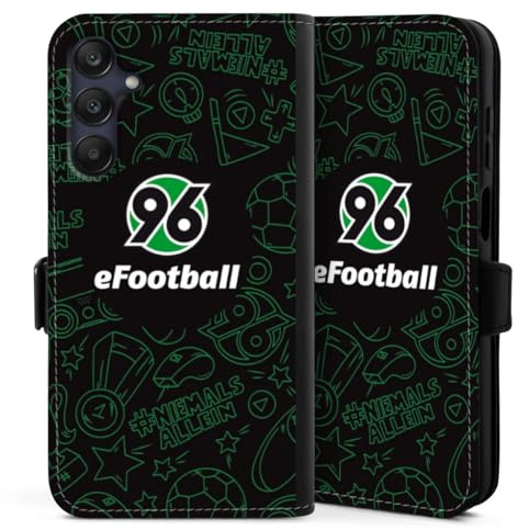 DeinDesign Klapphülle kompatibel mit Samsung Galaxy A25 5G Handyhülle aus Kunst Leder schwarz Flip Case Hannover 96 Offizielles Lizenzprodukt Fanartikel