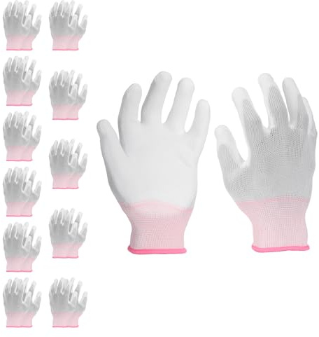 PATIKIL Safety Work Gloves, 12 Pair PU Coated Seamless Knit Gardening Glove with Grip for Woodworking Construction Warehouse Yard Work, White, Small Size