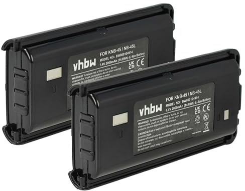 vhbw 2X Akku kompatibel mit Kenwood TK-2200P | TK-2200LP, TK-2200L, TK-2202, TK-2200, TK-2202E Funkgerät, Walkie Talkie (2000 mAh, 7,4 V, Li-Ion)