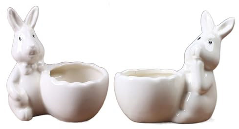 2 Pcs Thumb Flower Pots Easter Rabbit Ceramic Succulent Pots For Small Plants Rabbit Shape Egg Stand Holder for Hard Boiled Eggs