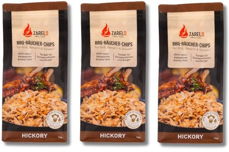 BAVAFIRE BBQ Räucherchips 3x750g - Hickory, Rotbuche & Vogelkirsche Wood Chips für unvergleichlichen Rauchgeschmack - 100% natürliche Holzchips als Zubhör zum Grillen