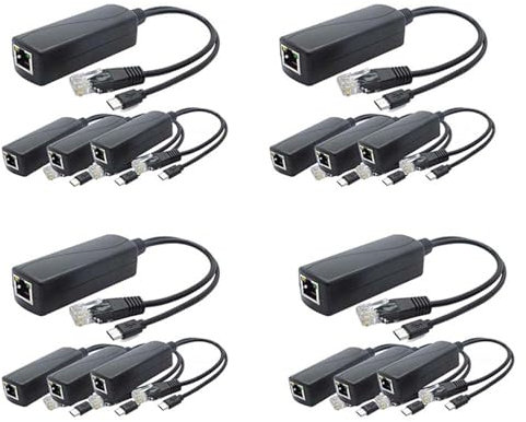 Dxoniislh Paquet de 16 Répartiteurs PoE 5V, Adaptateur 48V à 5V 2.4A avec Prise Micro-USB, pour CaméRa IP, Tablettes, pour et Plus